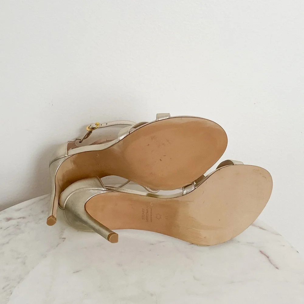 NEW Stuart Weitzman Nudistsong Metallic Cross Ankle Strap Sandals Size 11